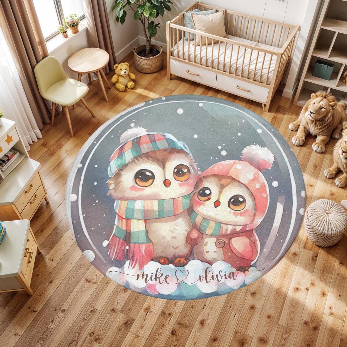 Owl Couple Love Round Rug