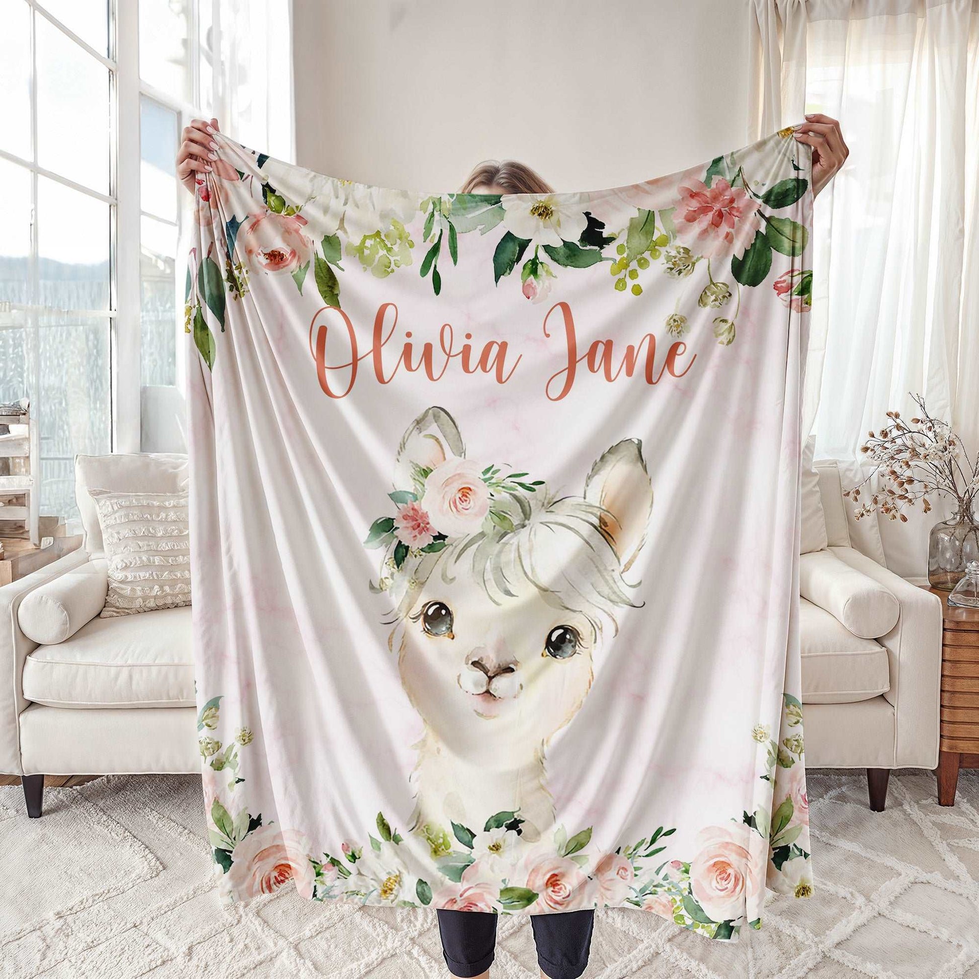 Llama Rose Floral Blanket