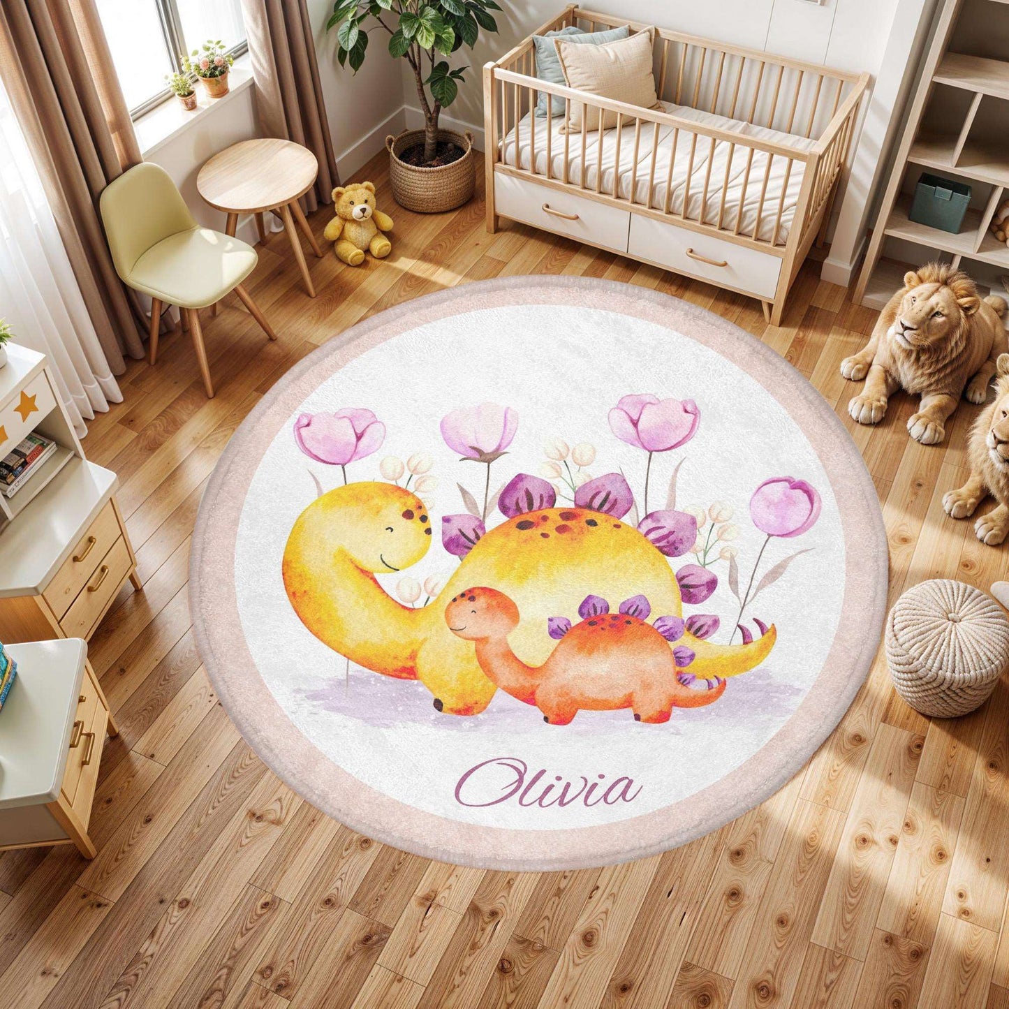 Mum And Baby Dinosaur Round Rug