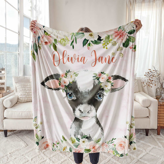 Cow Rose Floral Blanket