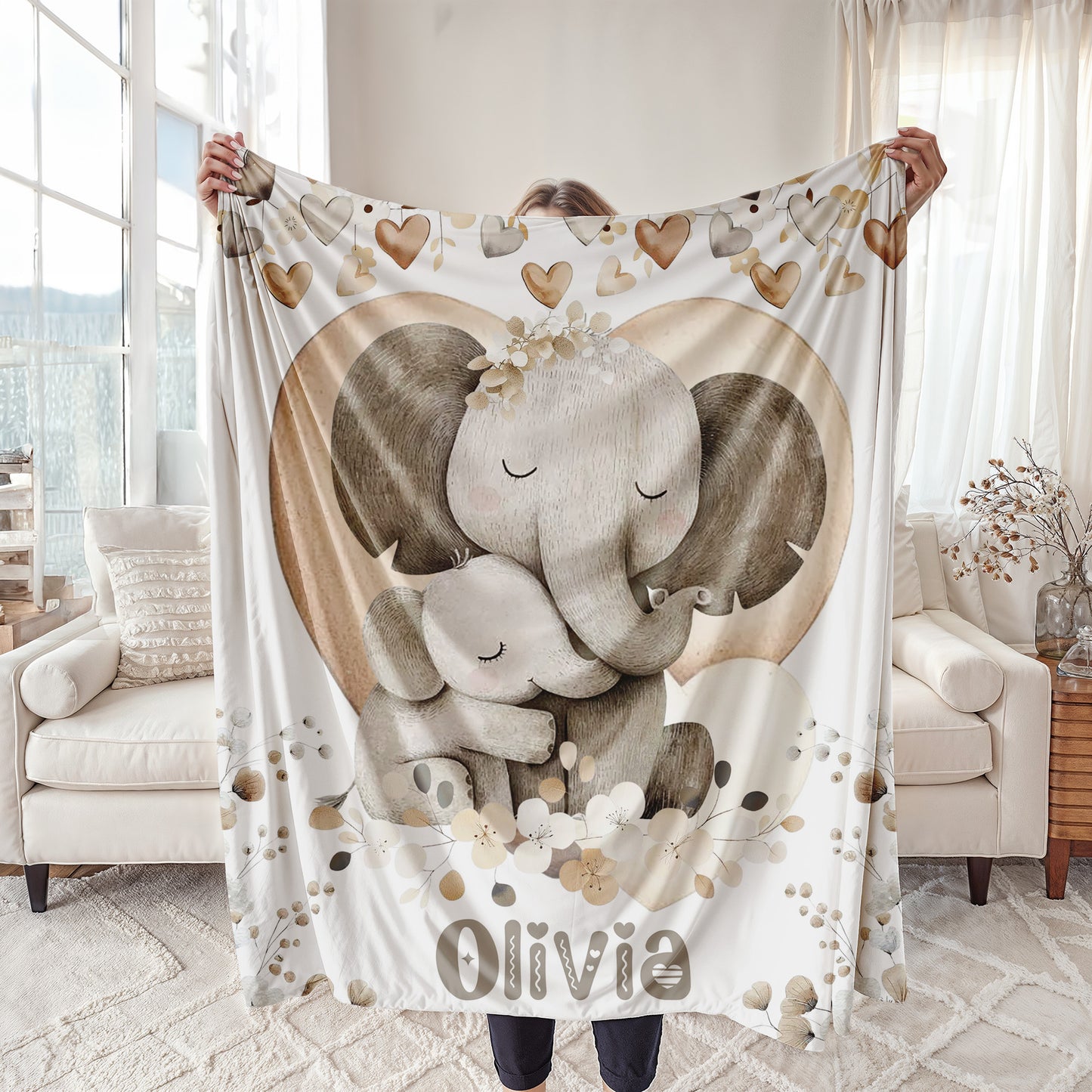 Mom And Baby Elephant Blanket