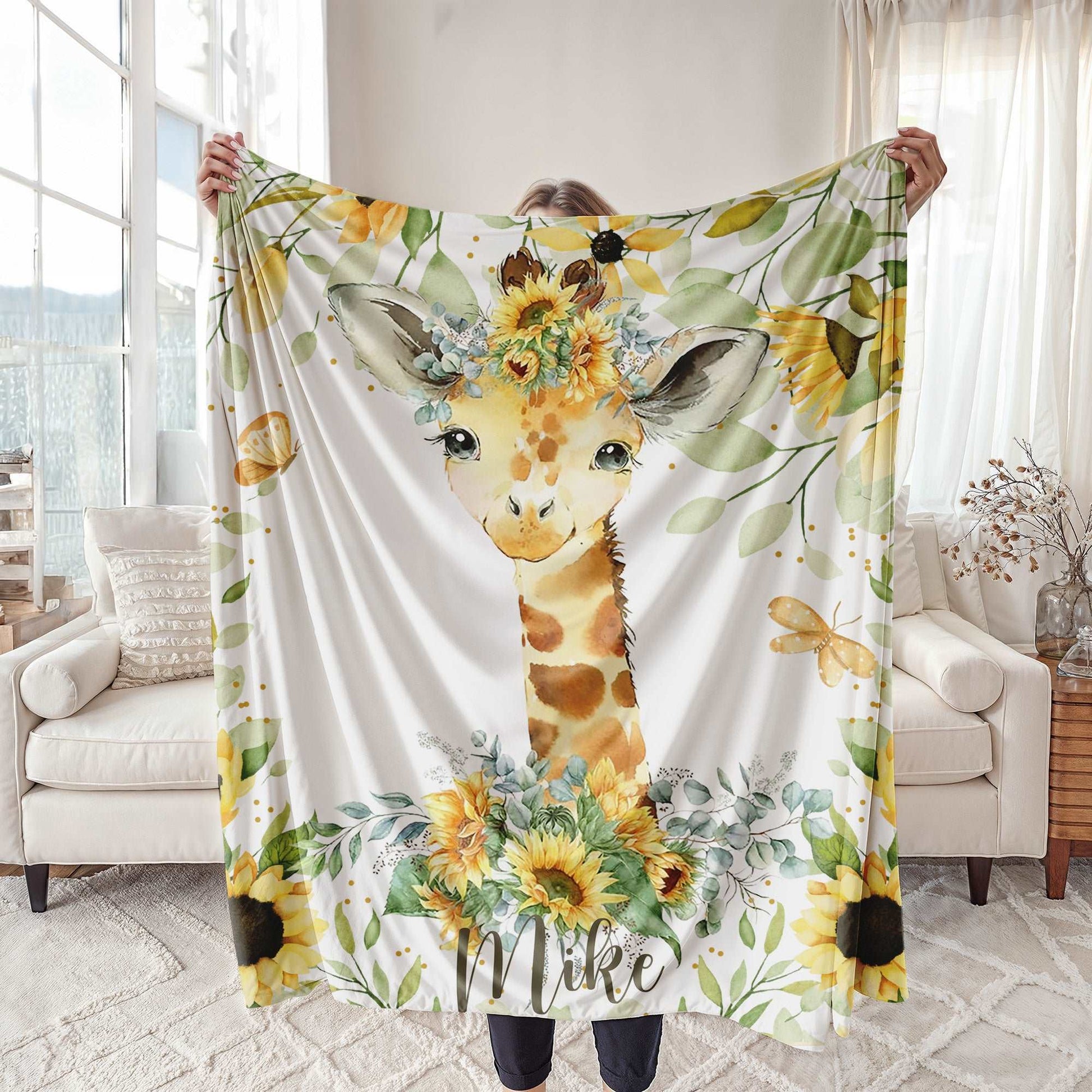 Giraffe Sunflower Blanket