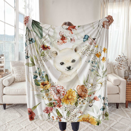 Floral Polar Bear Blanket