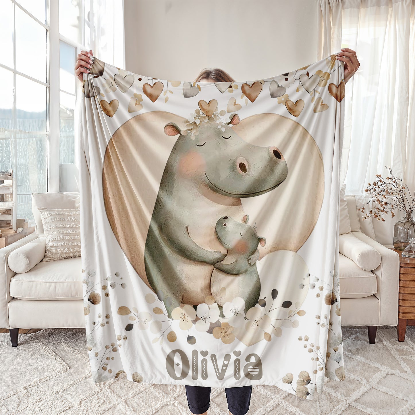 Mom And Baby Hippo Blanket