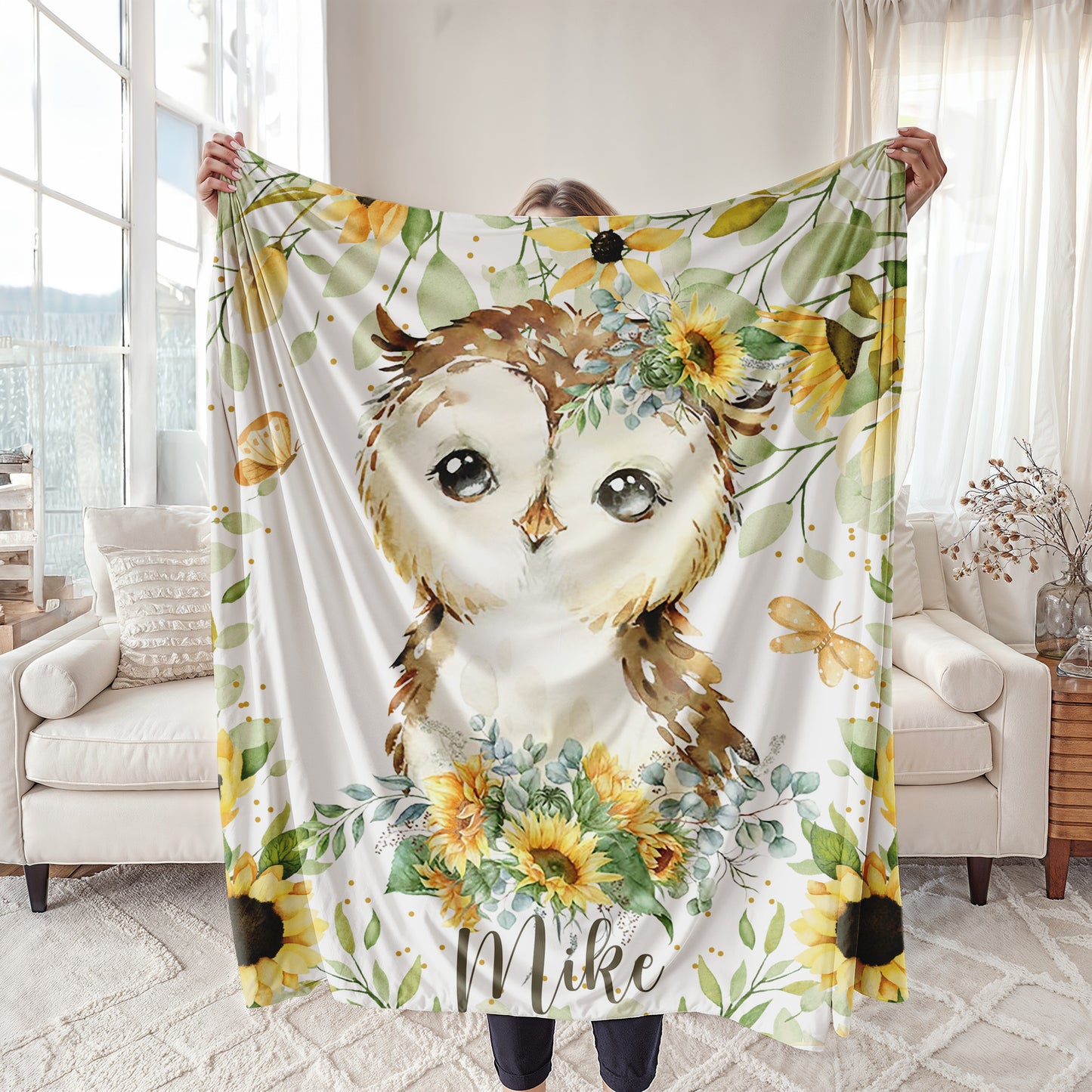 Owl Sunflower Blanket