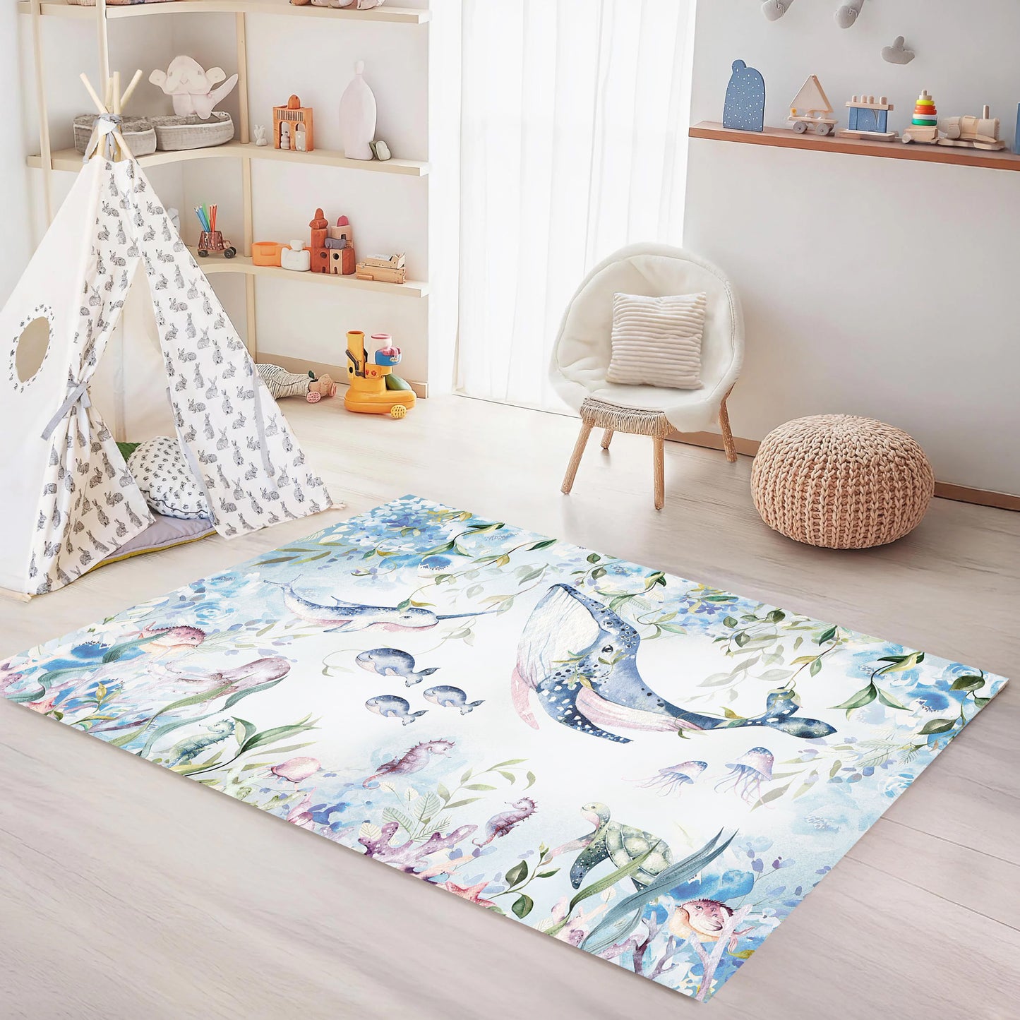 Ocean Whale Nursery Rug