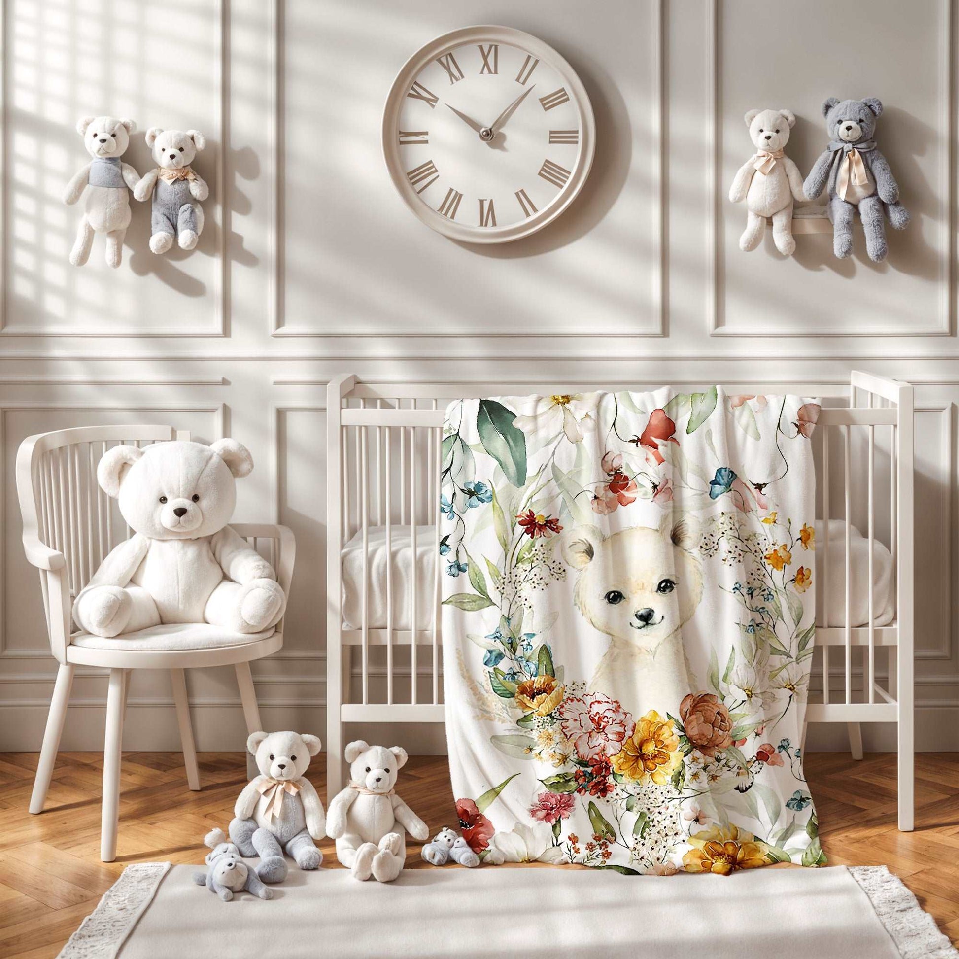 Floral Polar Bear Blanket