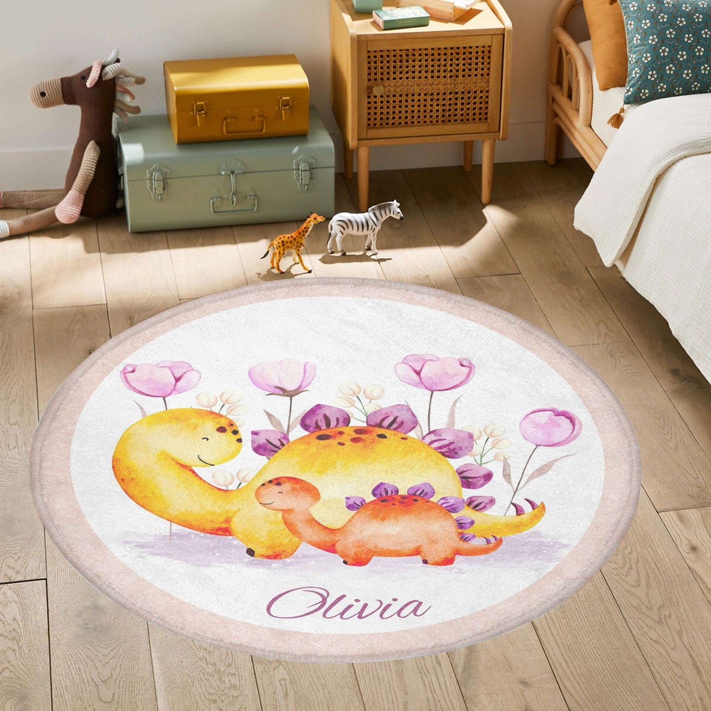 Mum And Baby Dinosaur Round Rug