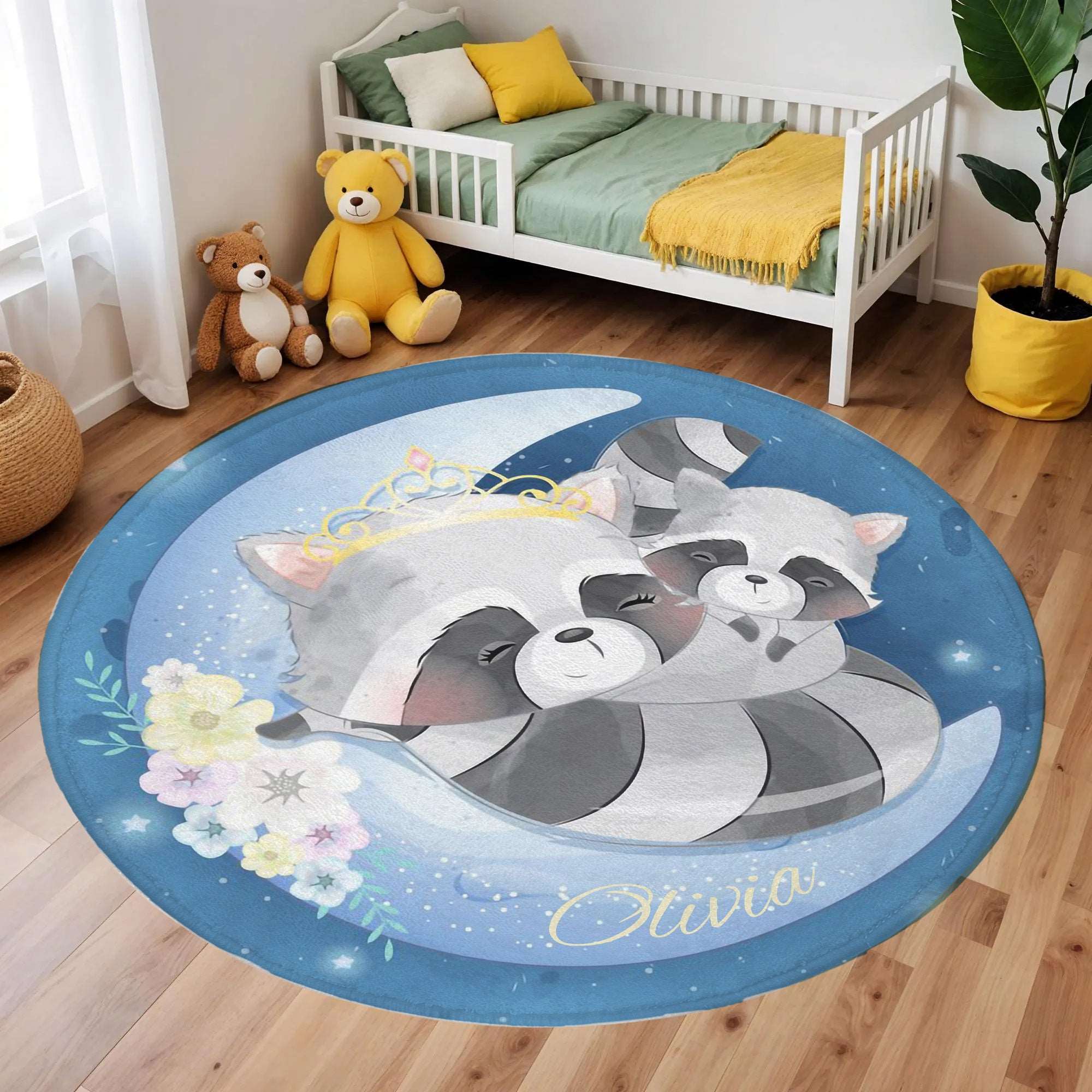 Mom And Baby Raccoon Round Rug – hugtorugs