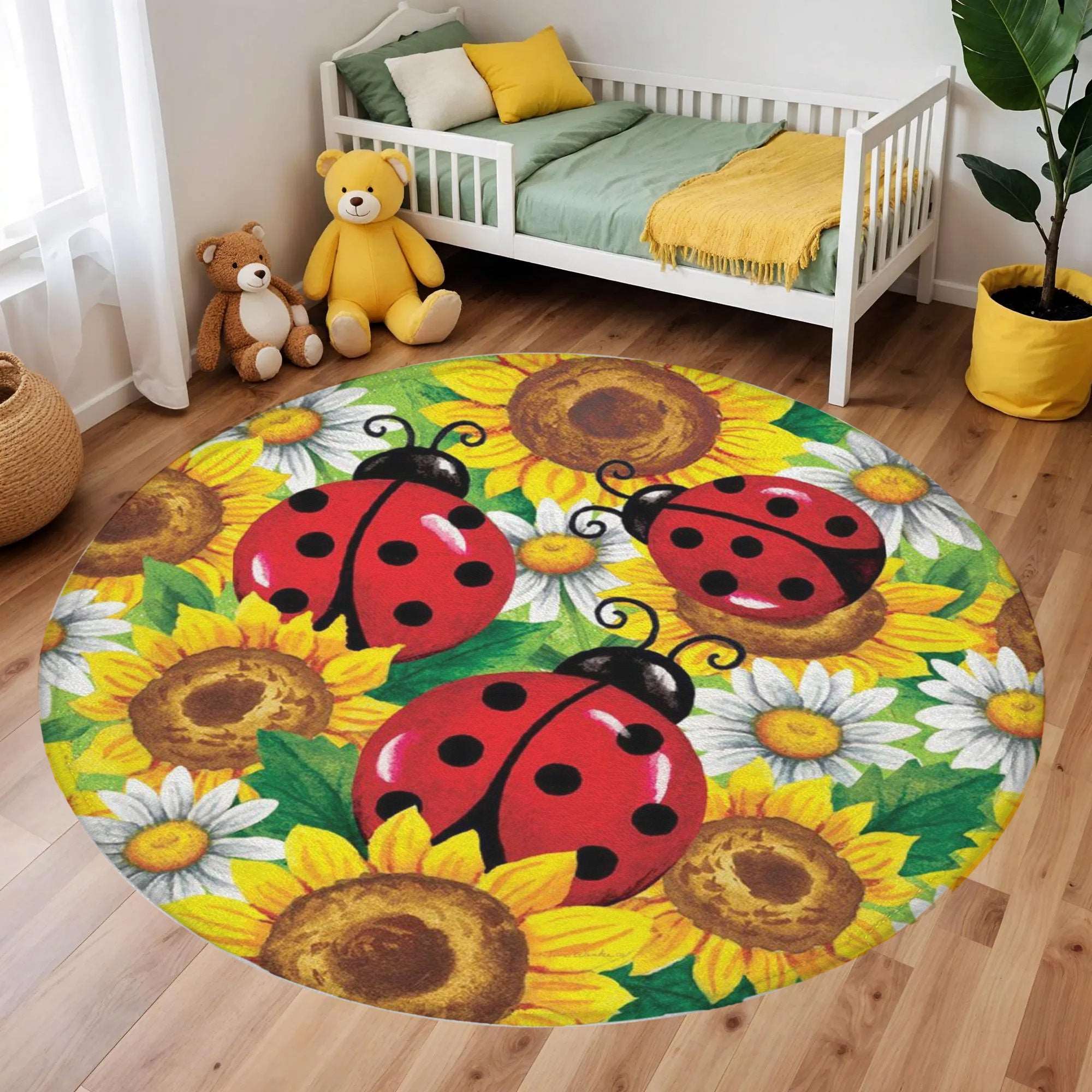 Sunflower Ladybug Round Rug – hugtorugs