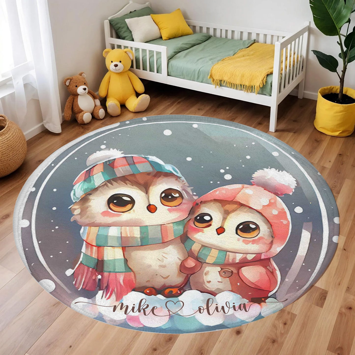 Owl Couple Love Round Rug