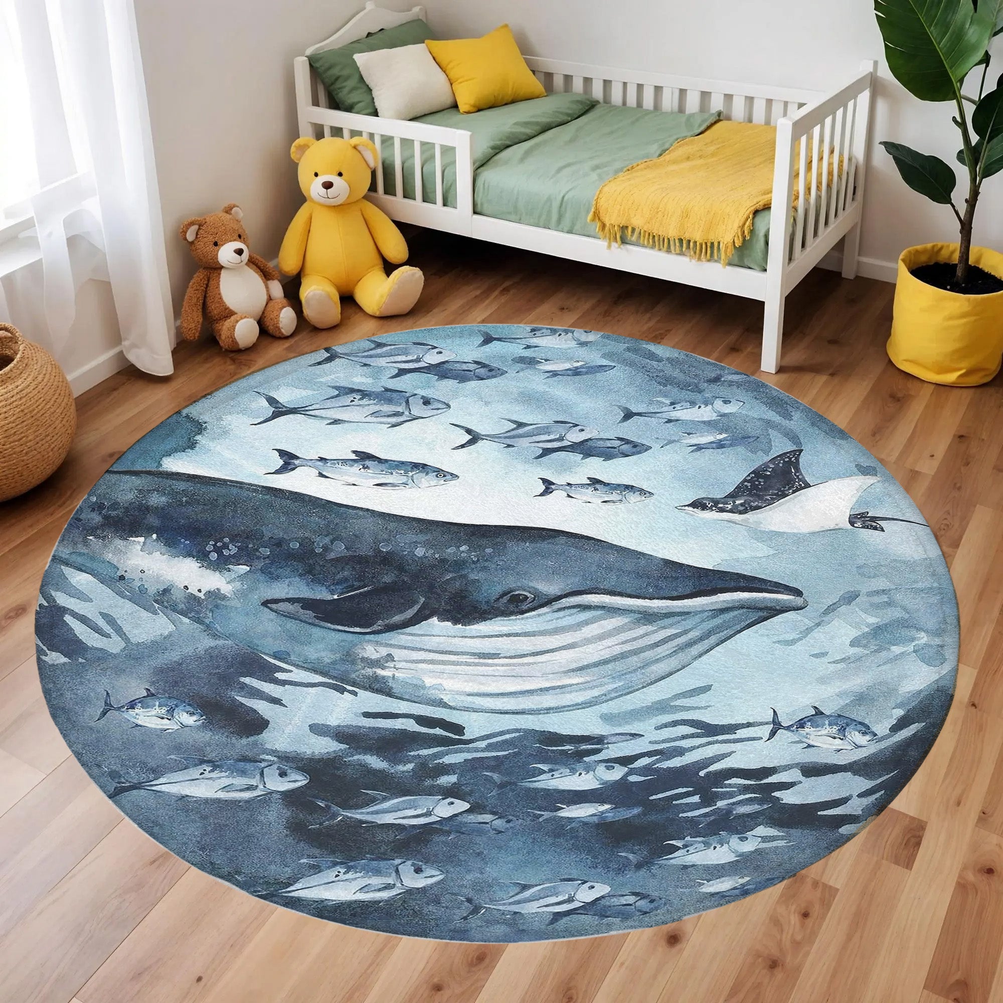 Ocean Whale Round Rug – hugtorugs
