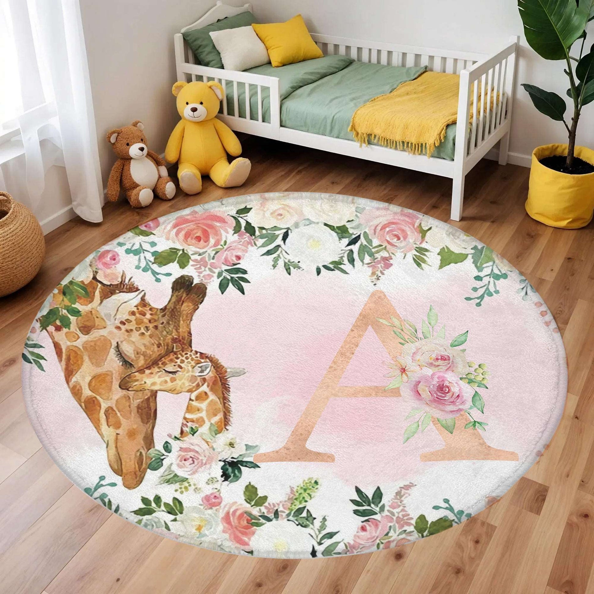 Mum And Baby Giraffe Round Rug