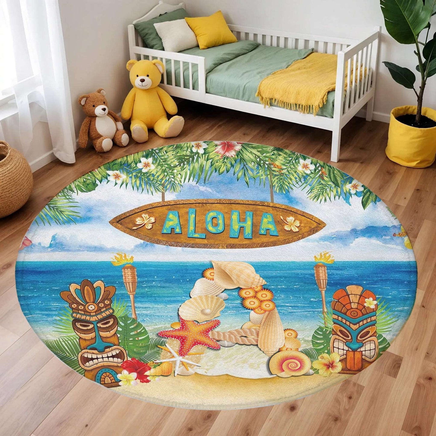 Tropical Alphabet Round Rug