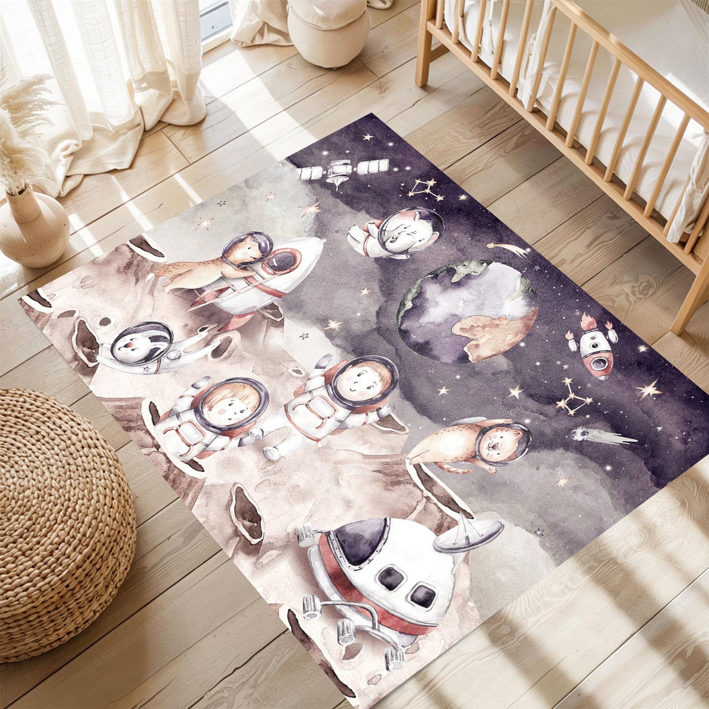 Astronaut Space Nursery Rug