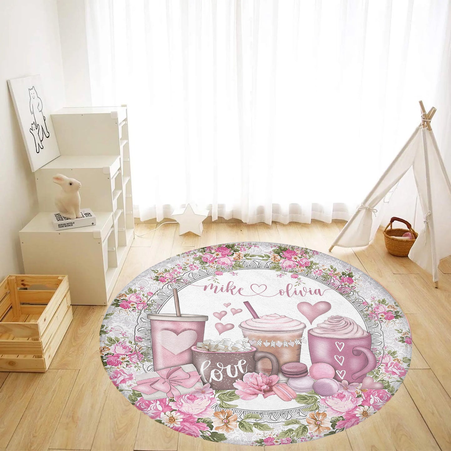 Valentines Coffee Round Rug