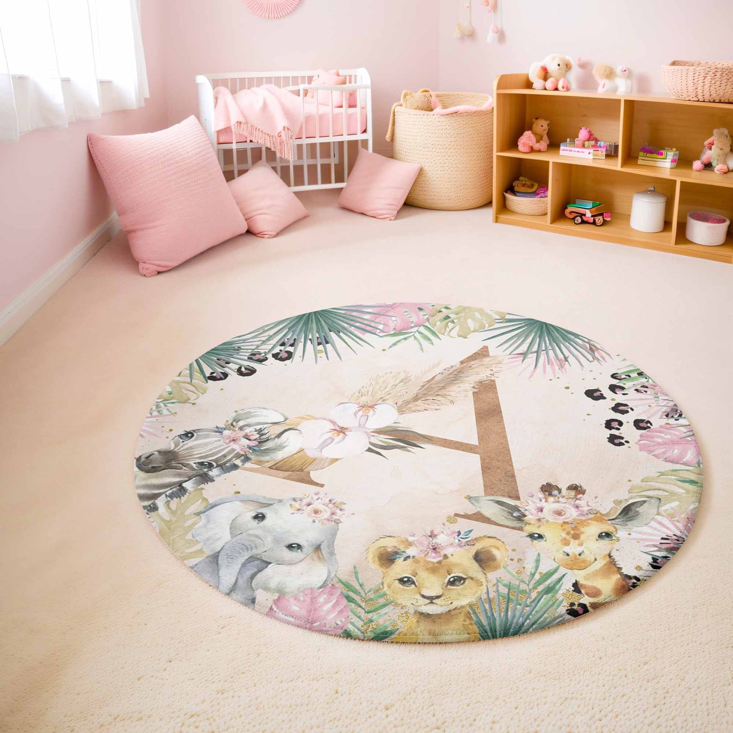 Boho Safari Animals Round Rug