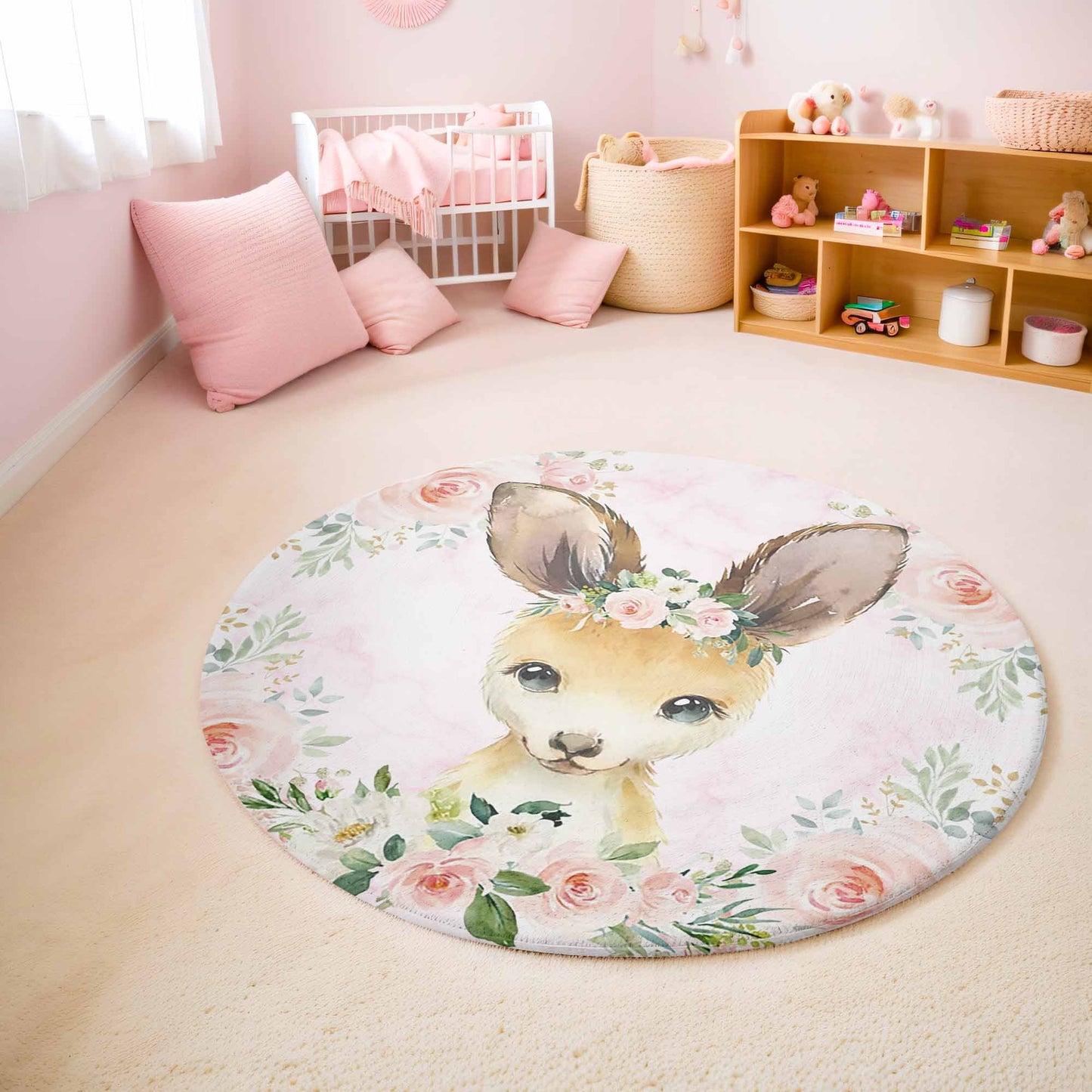 Baby Kangaroo Rose Floral Round Rug