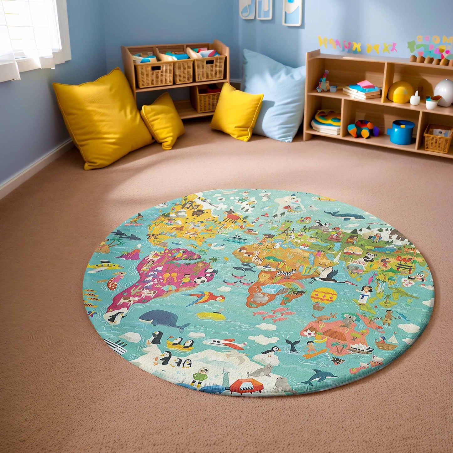 Animal World Map Round Rug