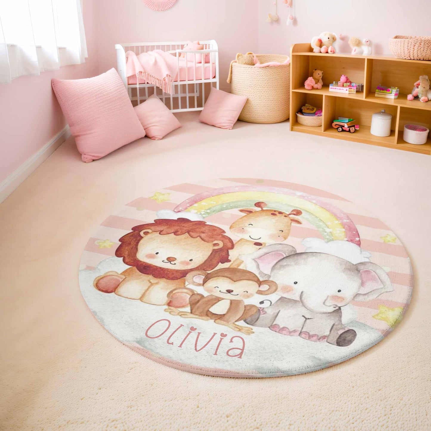 Rainbow Safari Animals Round Rug