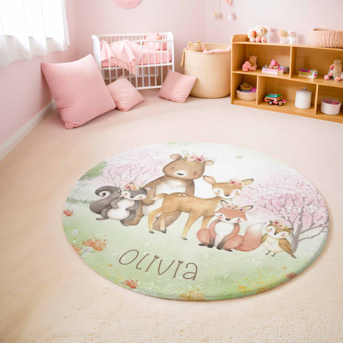 Woodland Animals Forest Round Rug