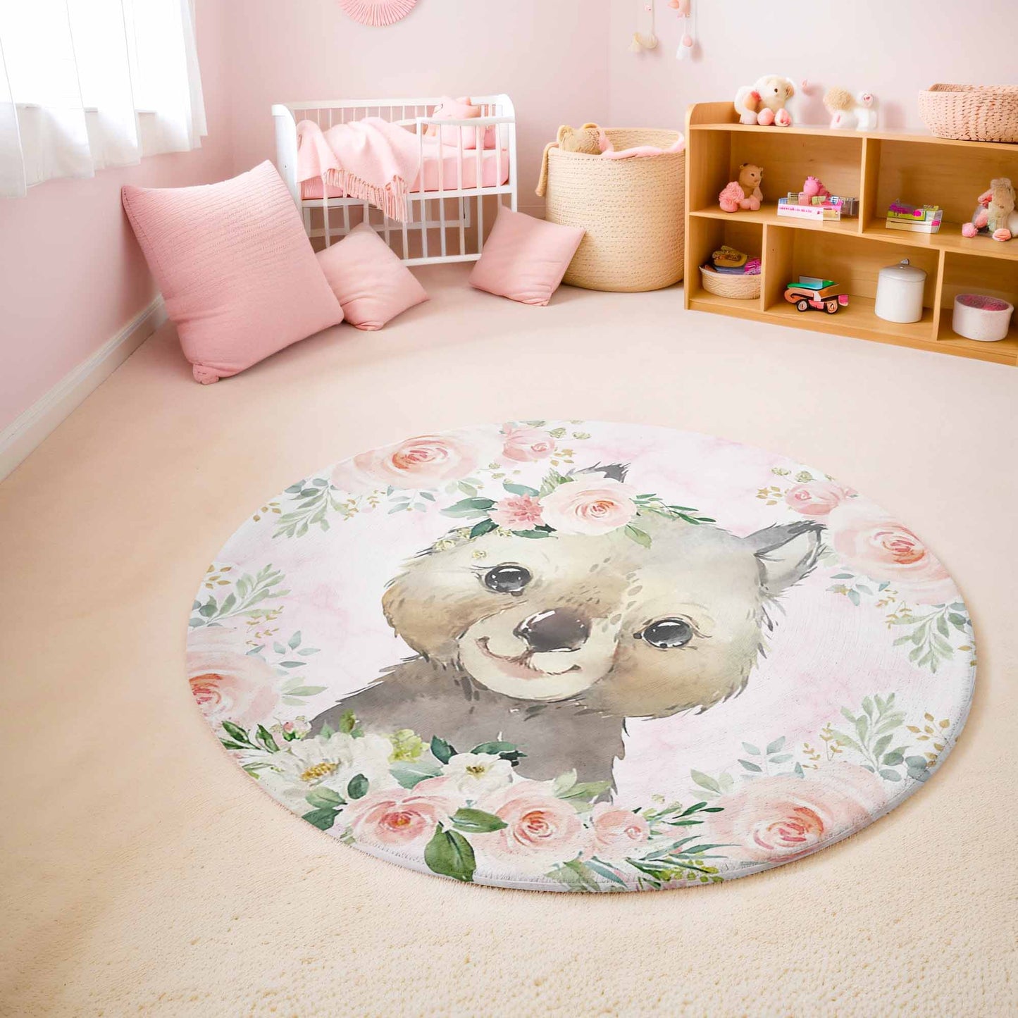 Baby Wombat Rose Floral Round Rug