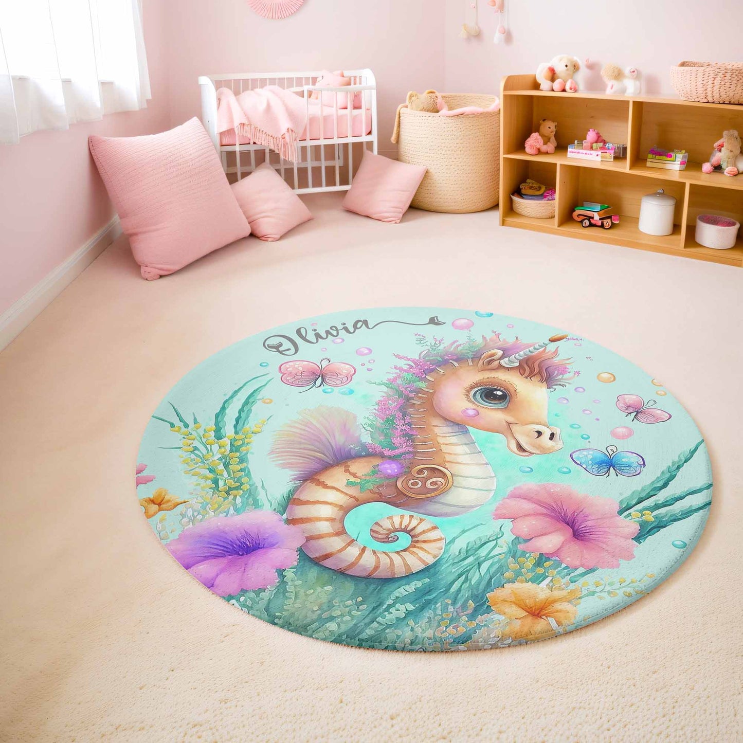 Little Seahorse Ocean Round Rug