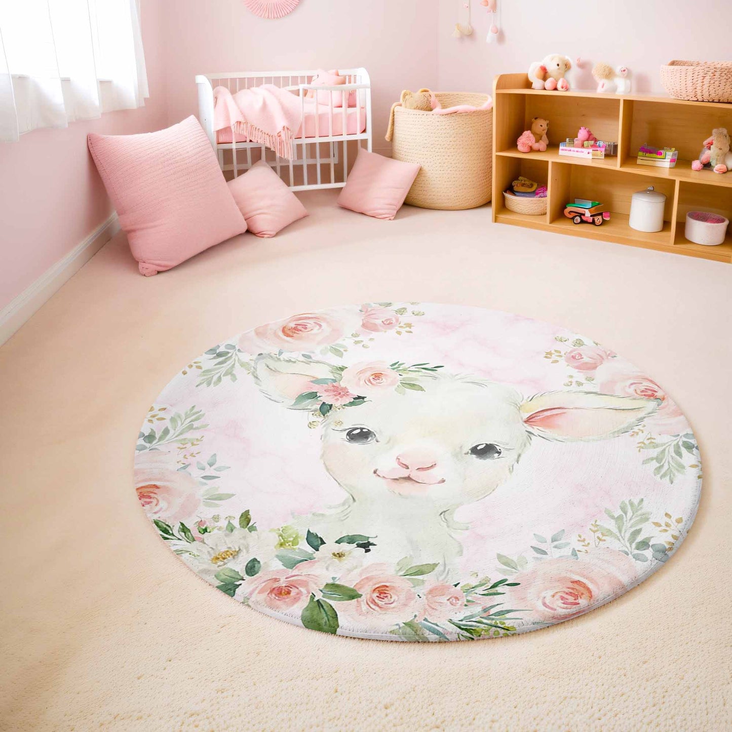 Baby Lamb Rose Floral Round Rug