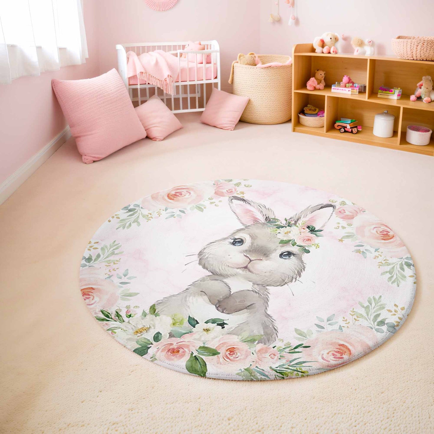 Baby Bunny Rose Floral Round Rug