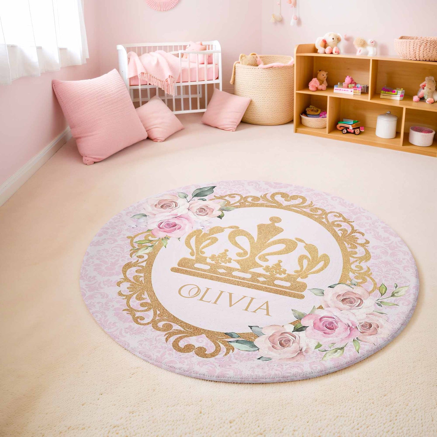 Little Princess Royal Crown Round Rug