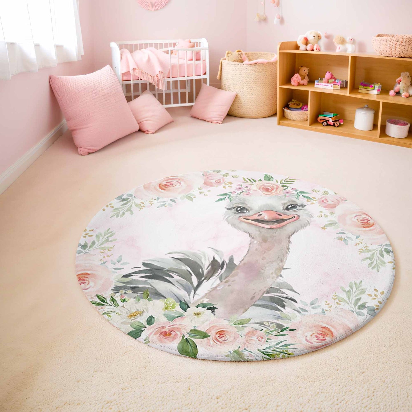 Baby Ostrich Rose Floral Round Rug
