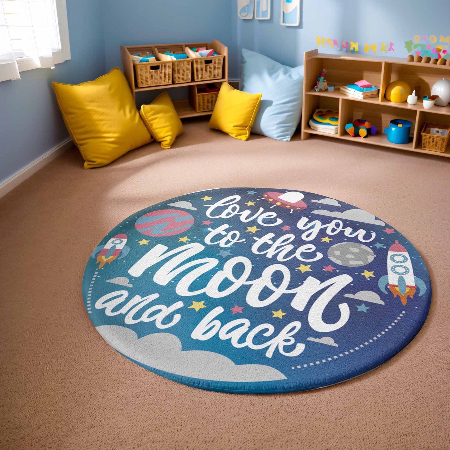 Love You To The Moon Round Rug