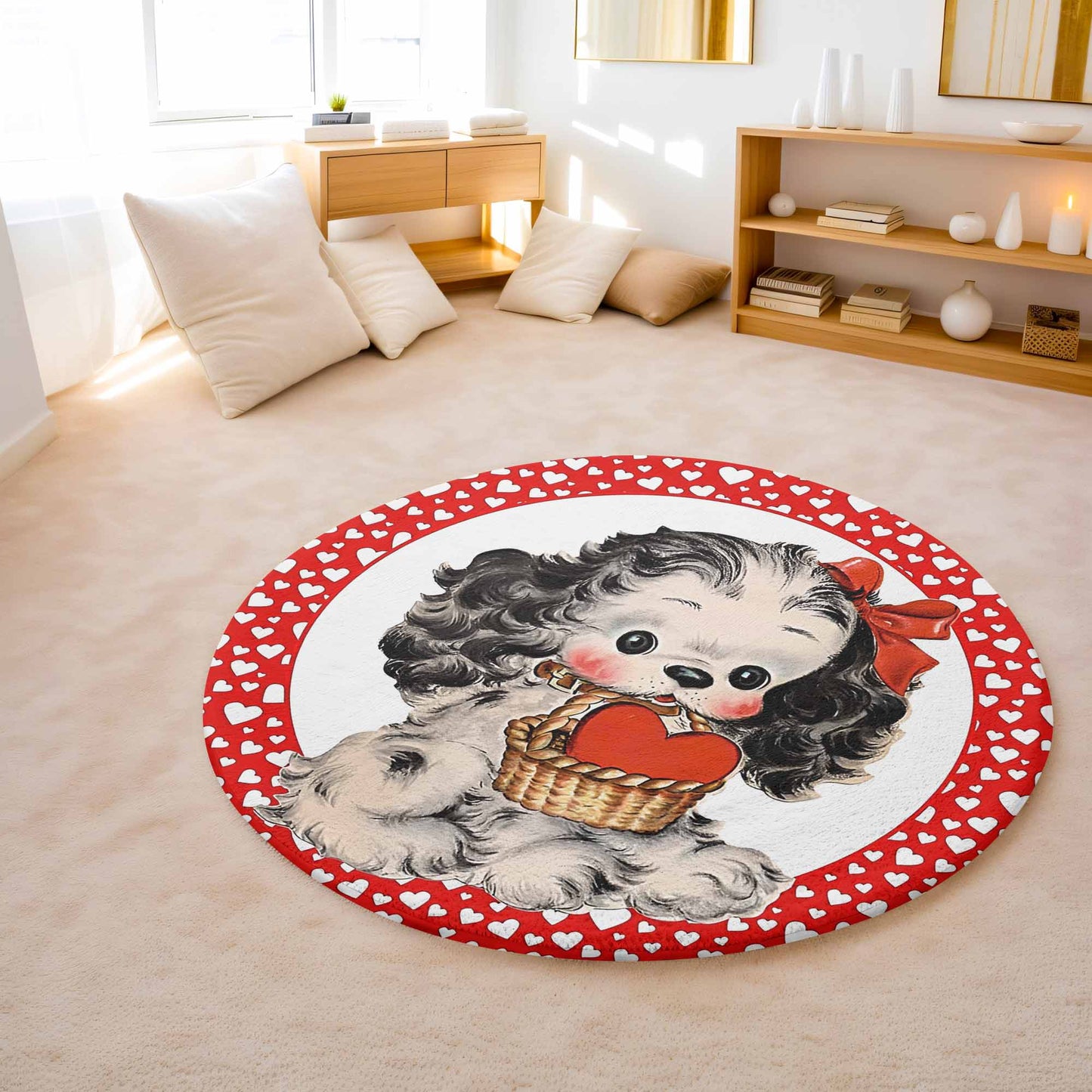 Vintage Puppy Love Round Rug