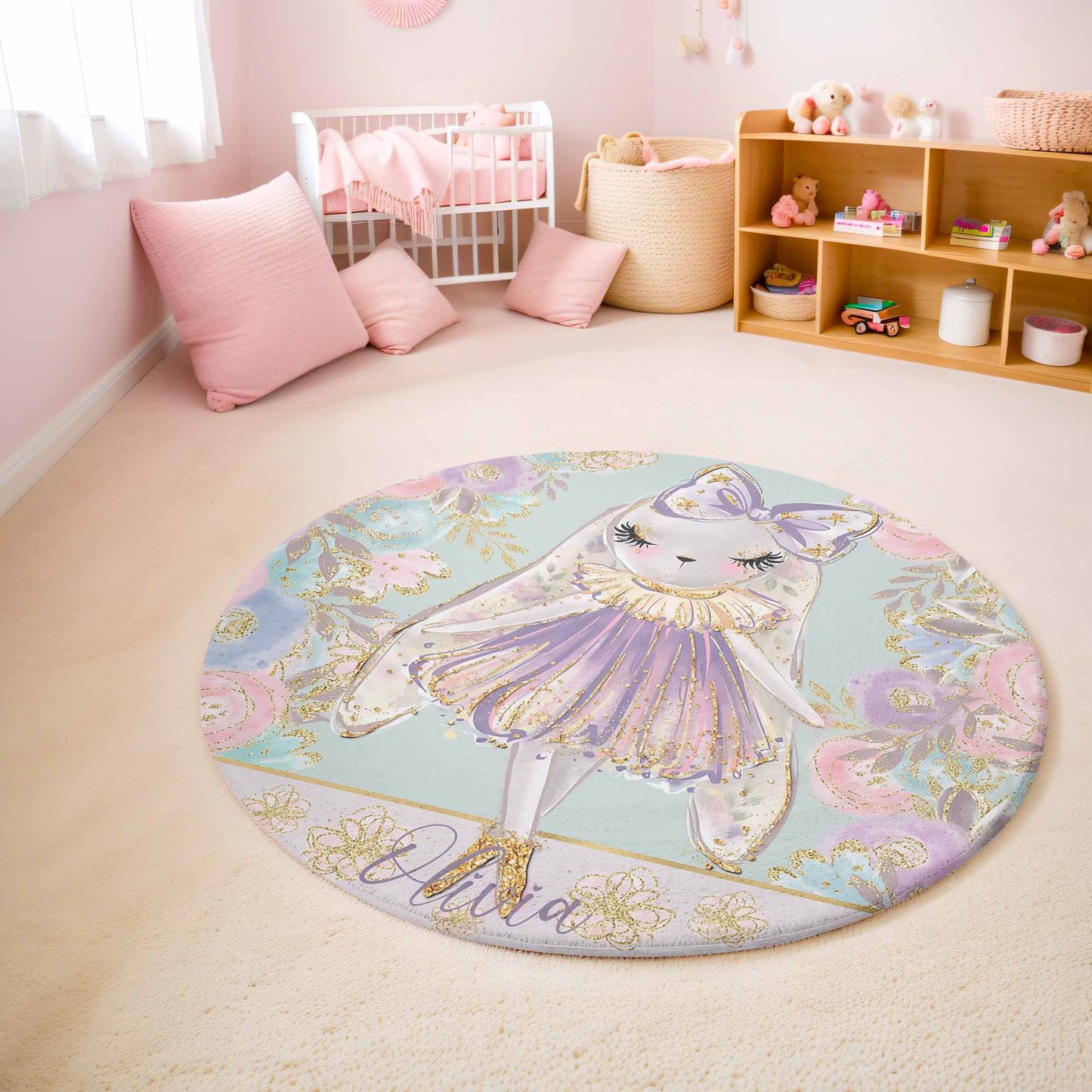 Ballerina Bunny Floral Round Rug