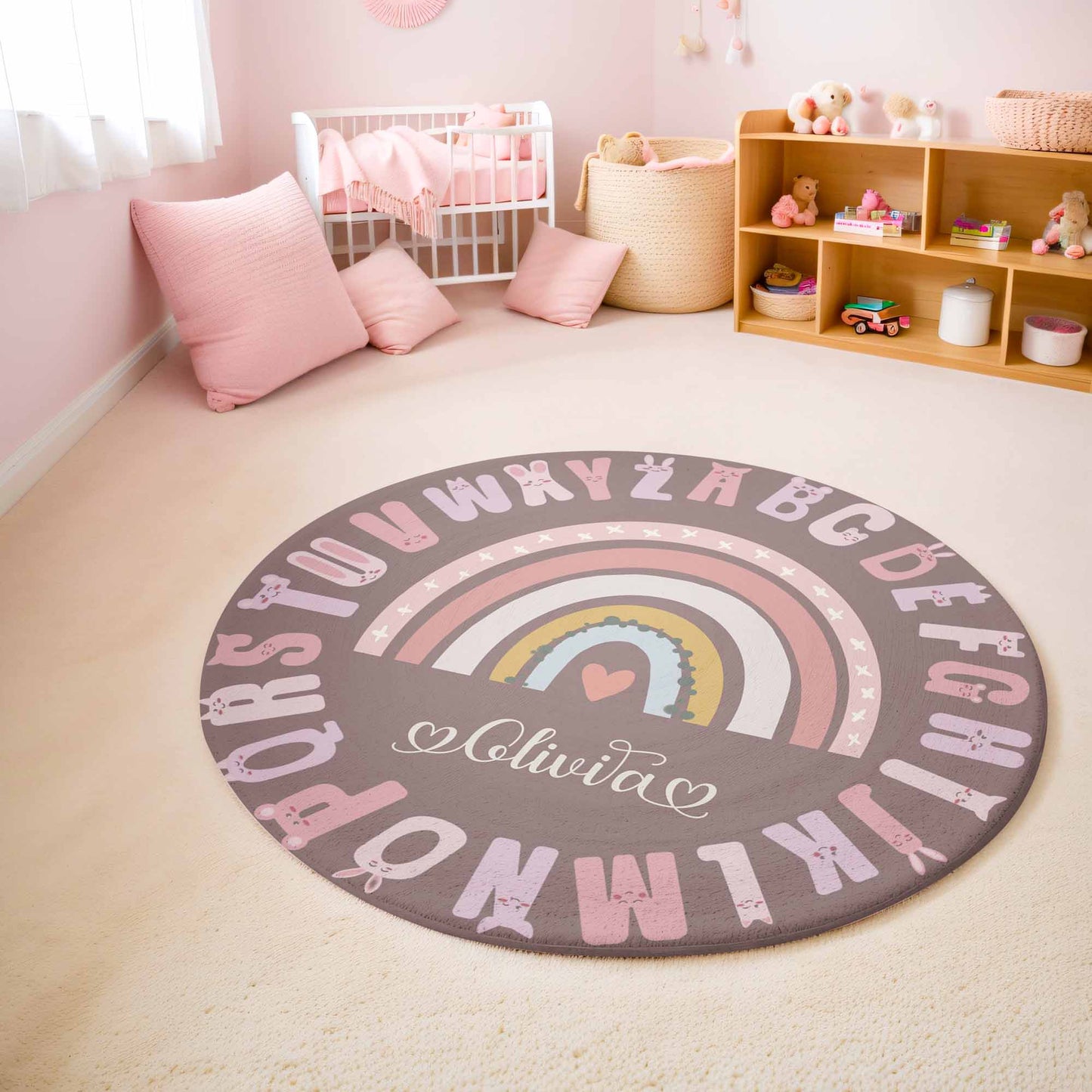 ABC Alphabet Rainbow Round Rug