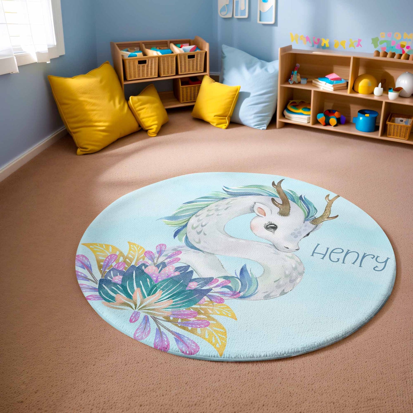 Baby Dragon Floral Round Rug