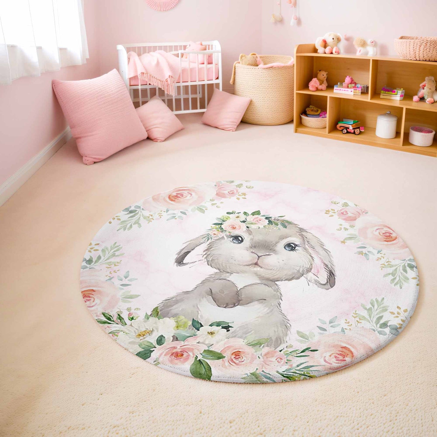 Baby Bunny Rose Floral Round Rug