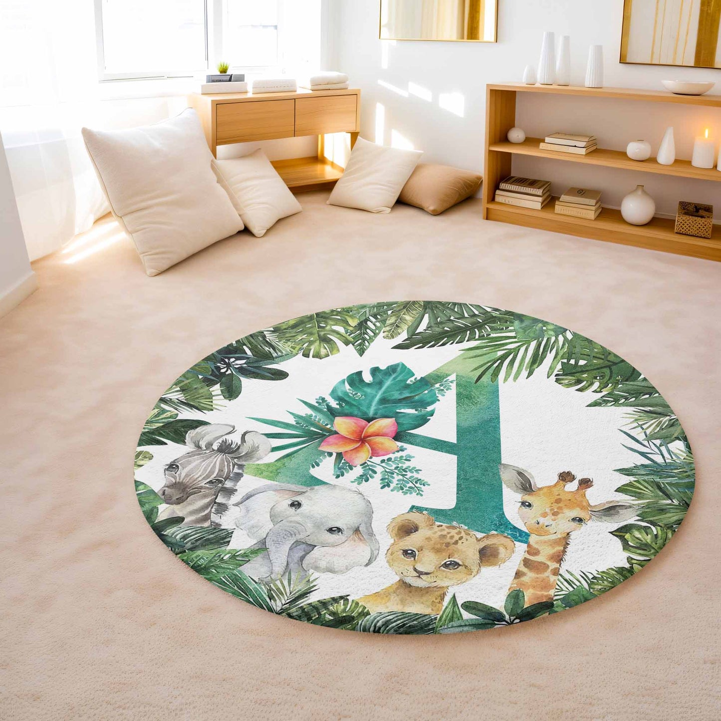 Safari Animals Alphabet Round Rug