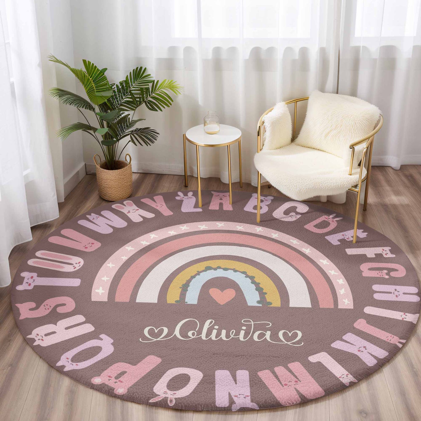 ABC Alphabet Rainbow Round Rug