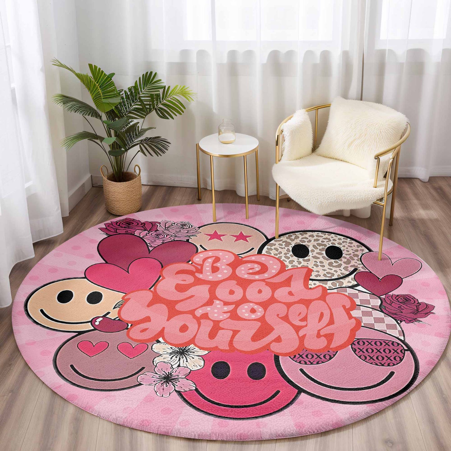 Self Love Smile Face Round Rug