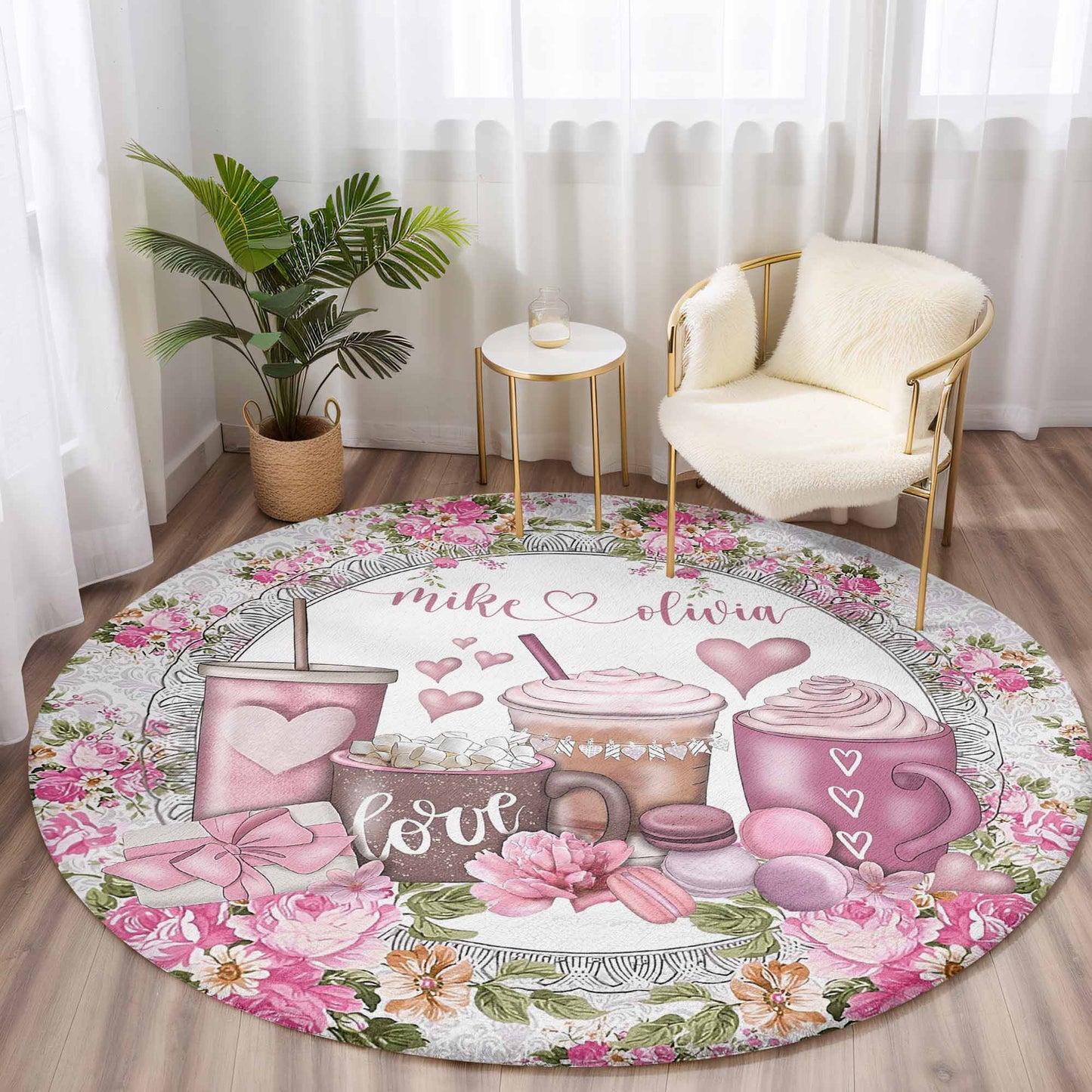 Valentines Coffee Round Rug