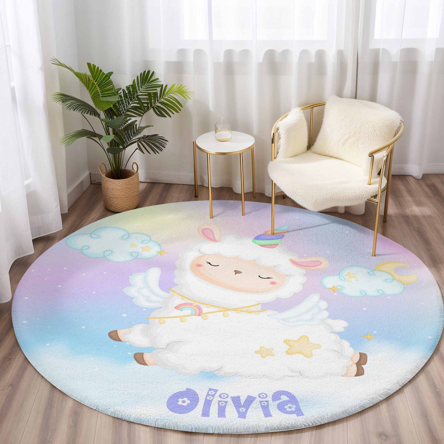 Unicorn Sheep Round Rug