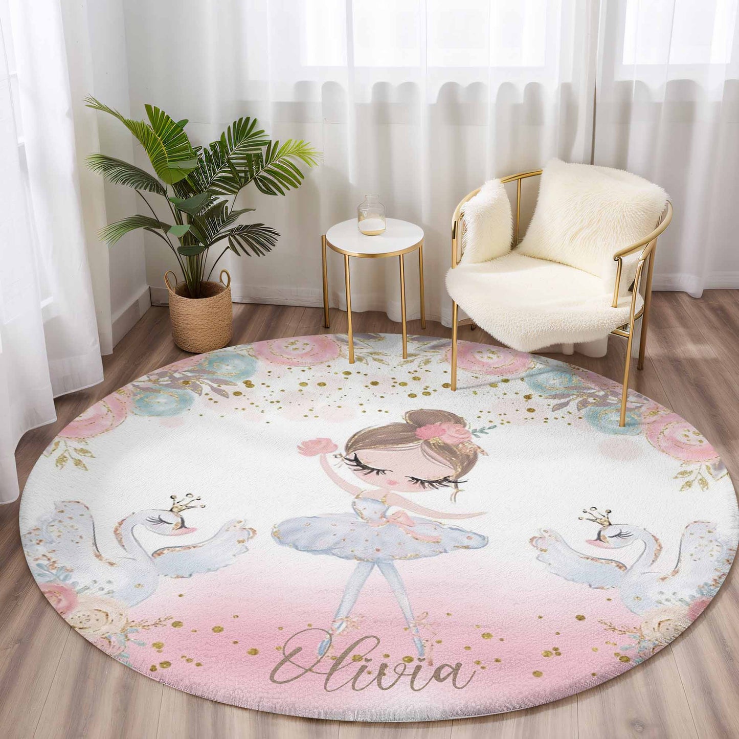 Little Ballerina Swan Round Rug