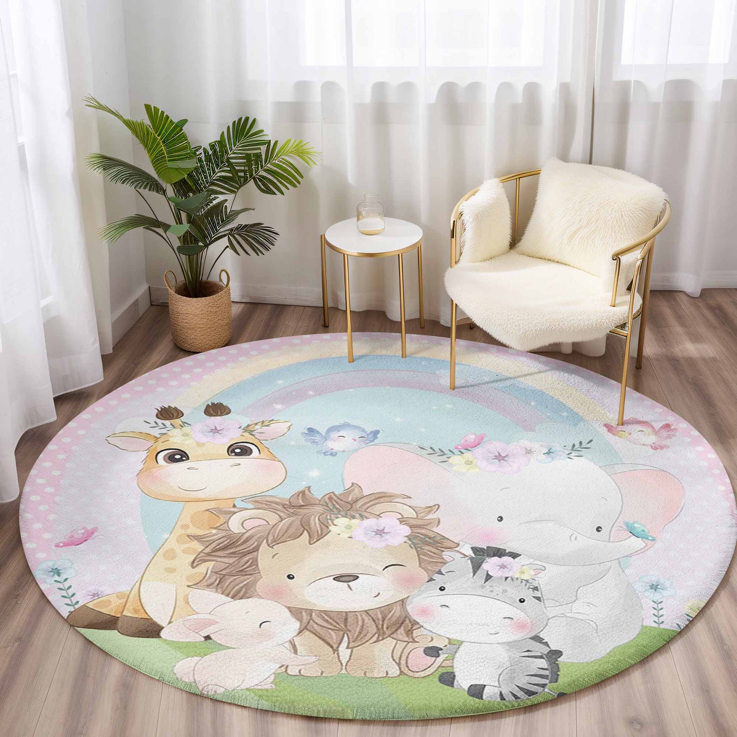 Rainbow Safari Animals Round Rug