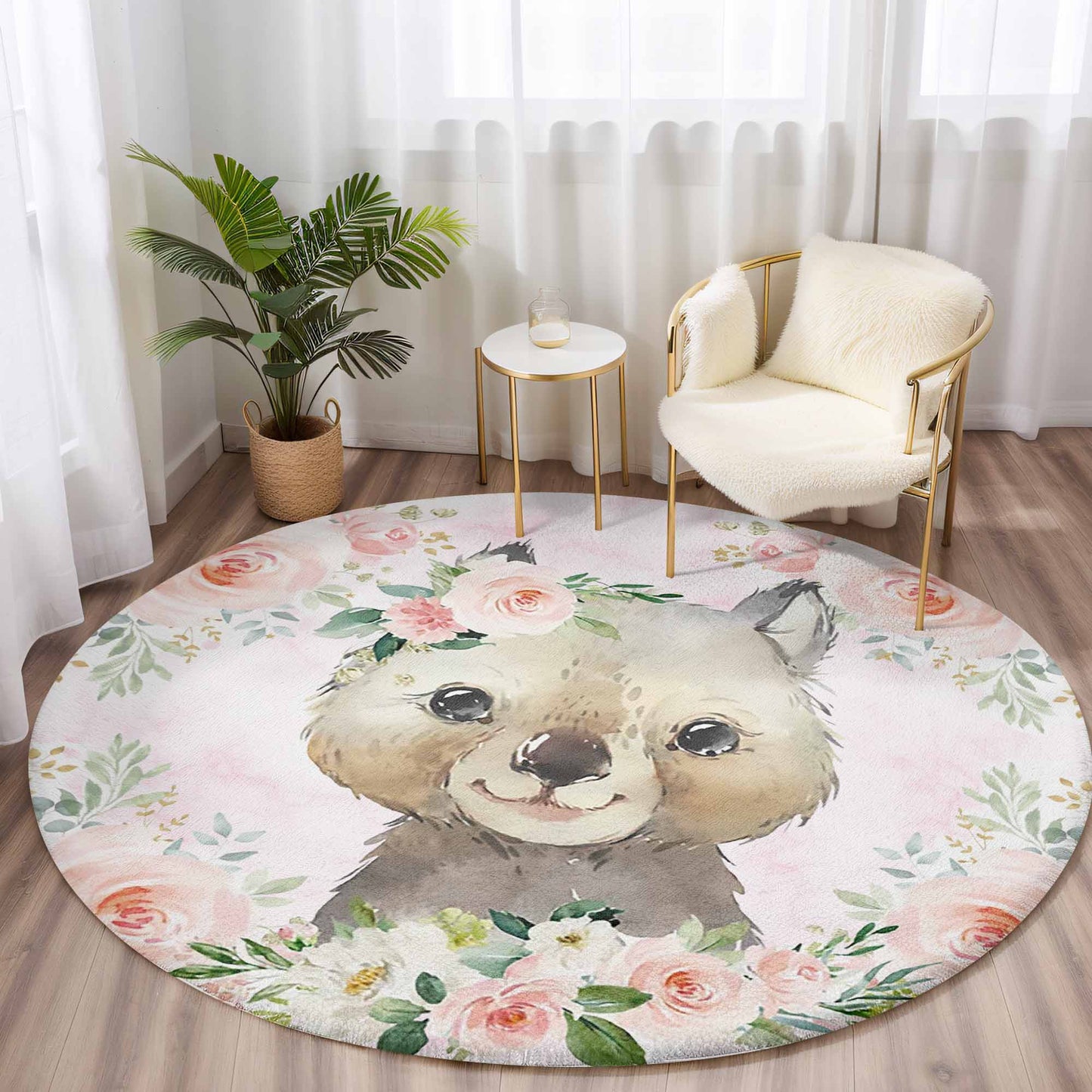 Baby Wombat Rose Floral Round Rug
