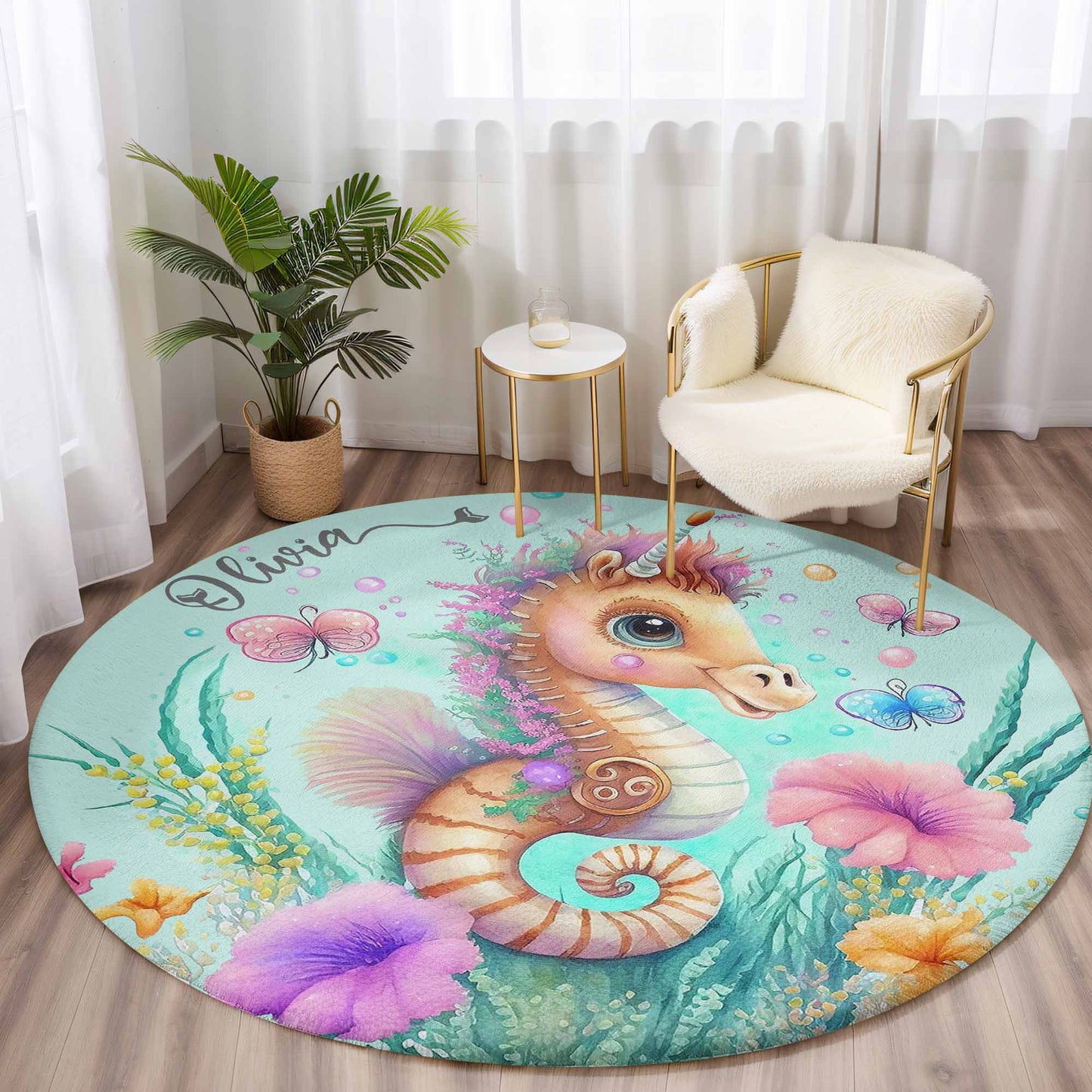 Little Seahorse Ocean Round Rug