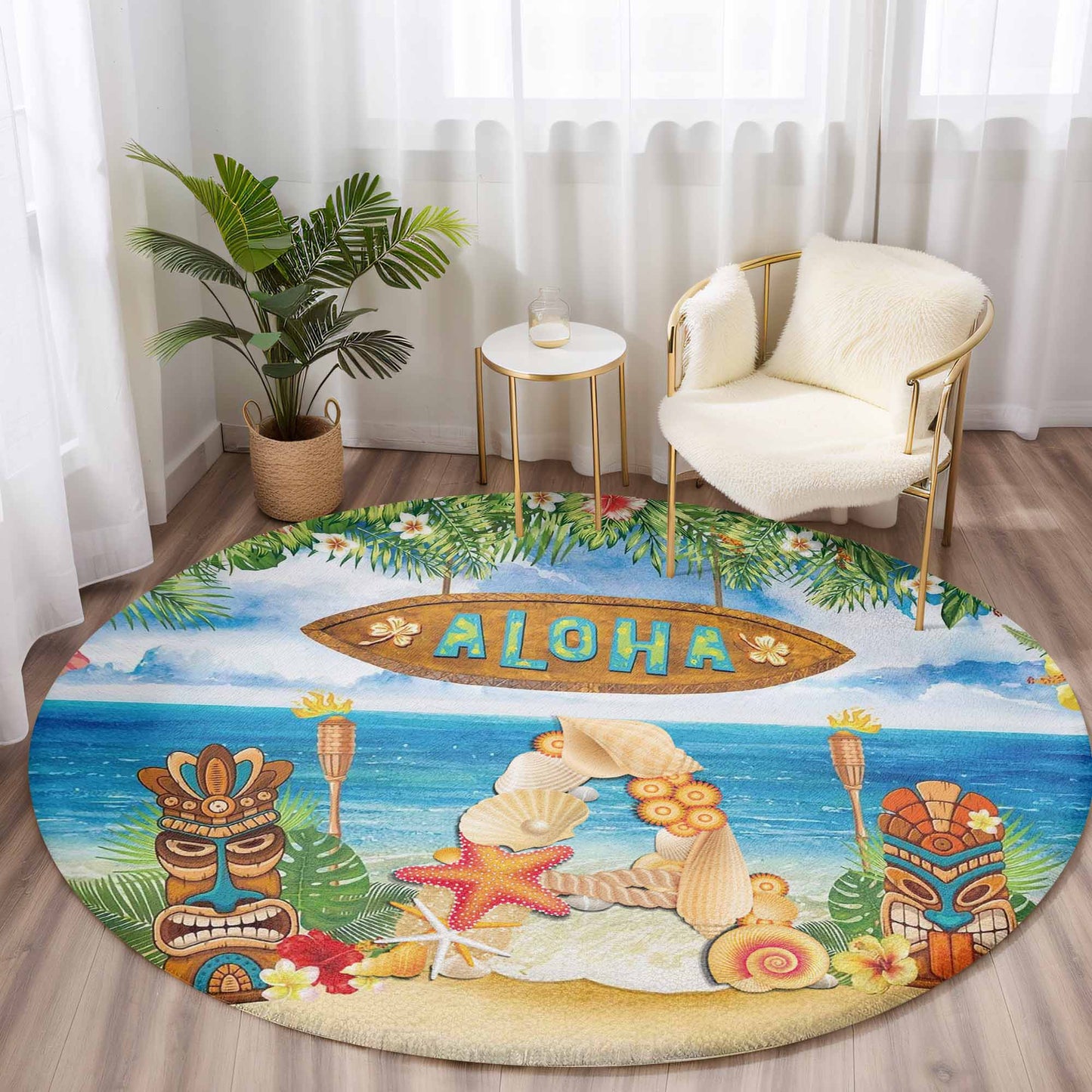 Tropical Alphabet Round Rug