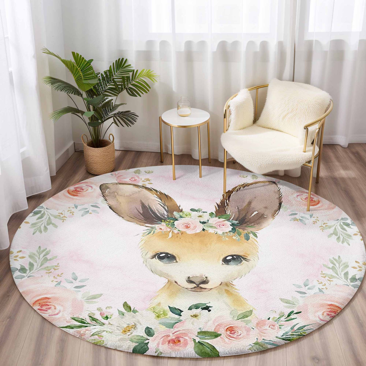 Baby Kangaroo Rose Floral Round Rug