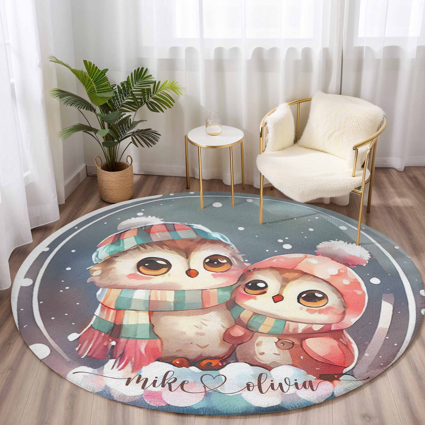 Owl Couple Love Round Rug