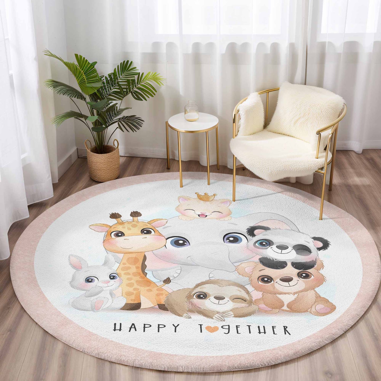 Happy Together Safari Animals Round Rug